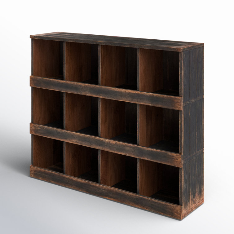 Brown Pine 12-Cubby Bookcase with Hand-Applied Finish