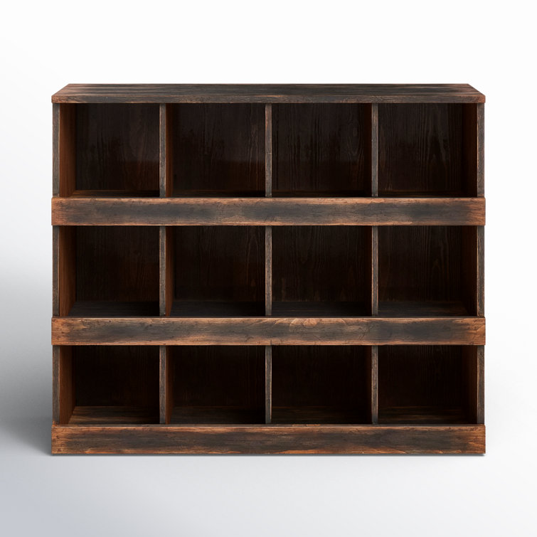 Brown Pine 12-Cubby Bookcase with Hand-Applied Finish