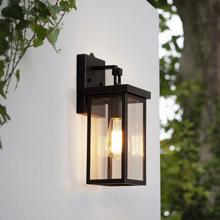 Black Metal and Glass Outdoor Wall Lantern Sconce with Photocell