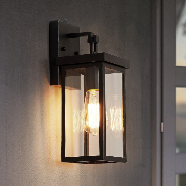 Black Metal and Glass Outdoor Wall Lantern Sconce with Photocell