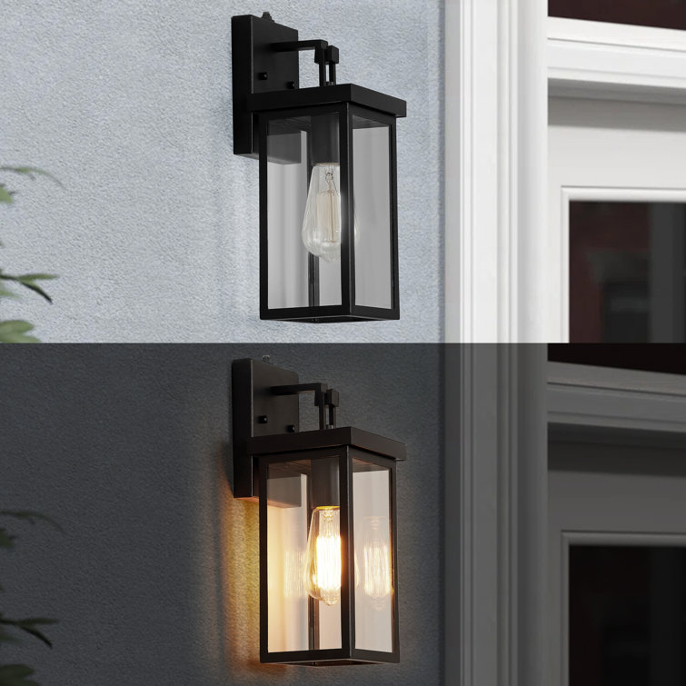 Black Metal and Glass Outdoor Wall Lantern Sconce with Photocell