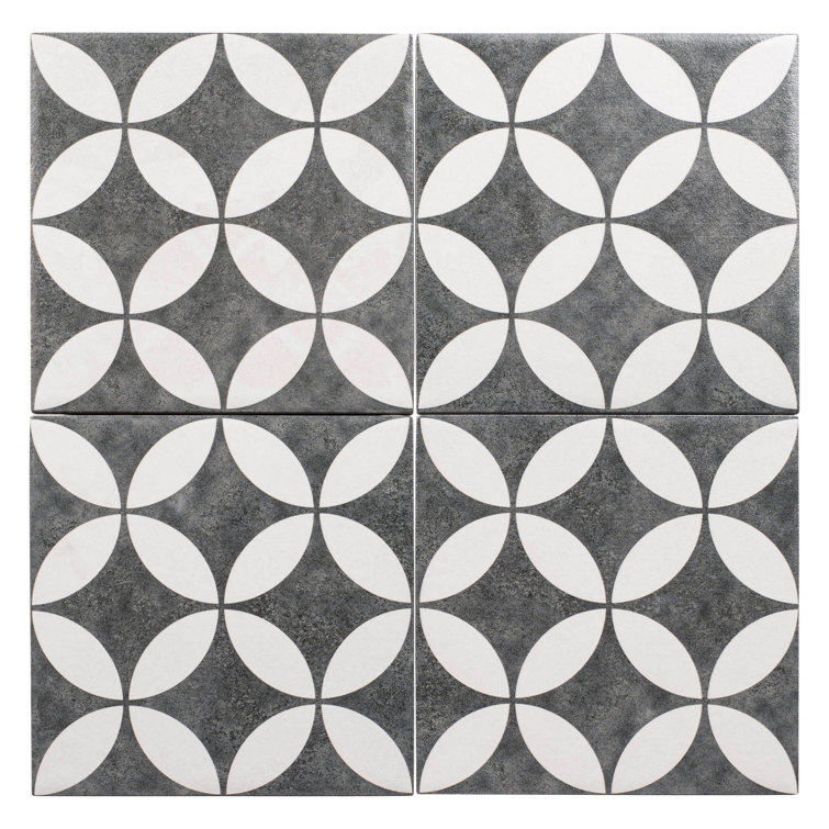 Turin Black and Gray Matte Porcelain 6x6 Patterned Tile