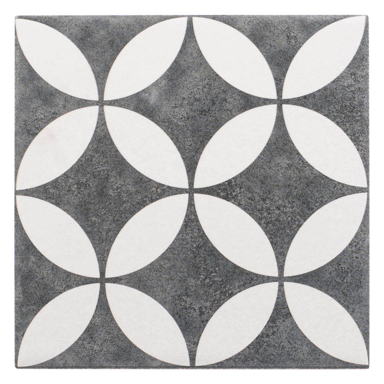 Turin Black and Gray Matte Porcelain 6x6 Patterned Tile