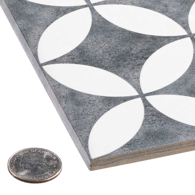 Turin Black and Gray Matte Porcelain 6x6 Patterned Tile