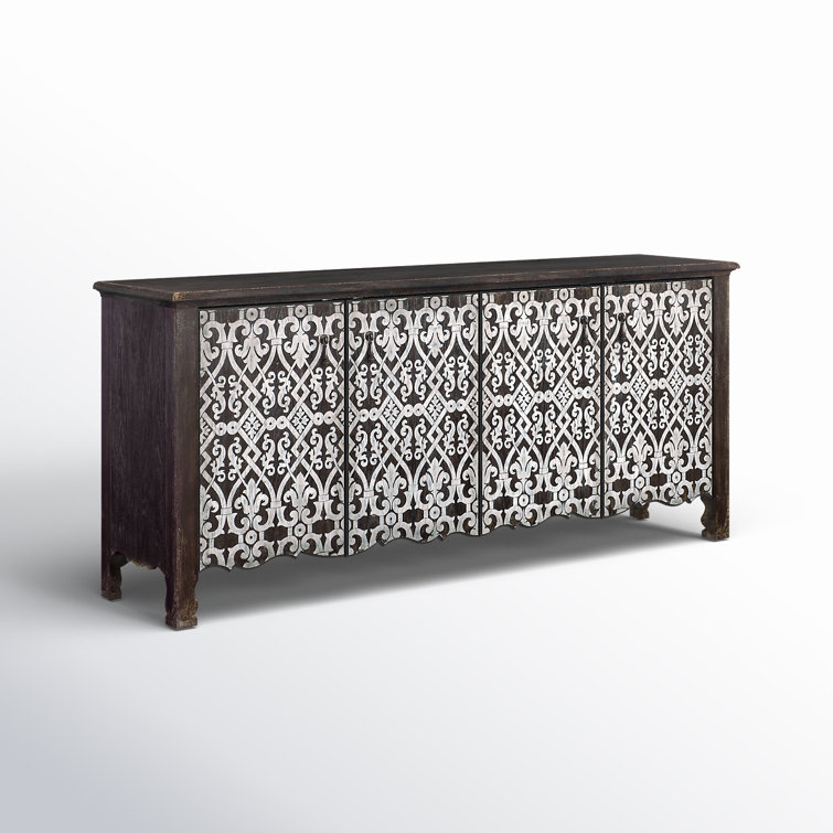 Rustic Black and White 78" Media Console with Cabinet