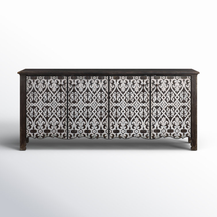 Rustic Black and White 78" Media Console with Cabinet