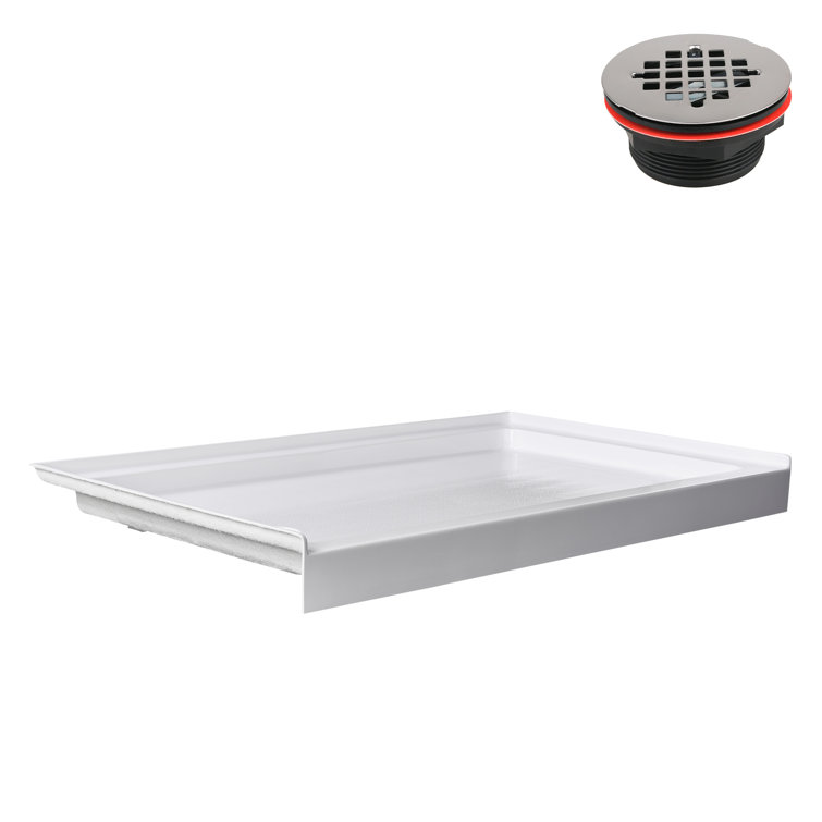 Glossy White Rectangular Acrylic Alcove Shower Base with Left Drain