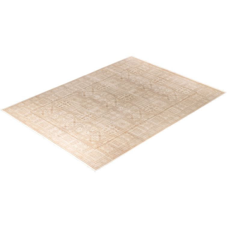Ivory Hand-Knotted Wool Medallion Area Rug, 9' 2" x 12' 4"