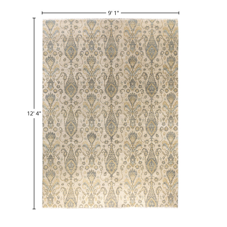Ivory and Beige Hand-Knotted Wool Medallion Area Rug