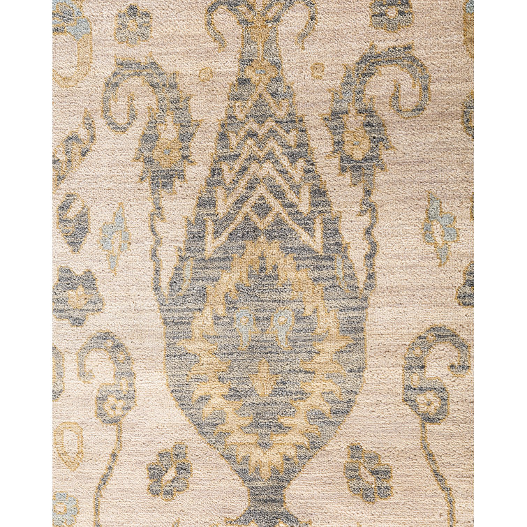 Ivory and Beige Hand-Knotted Wool Medallion Area Rug