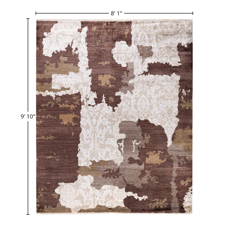 Hand-Knotted Brown and Ivory Wool Silk Medallion Rug