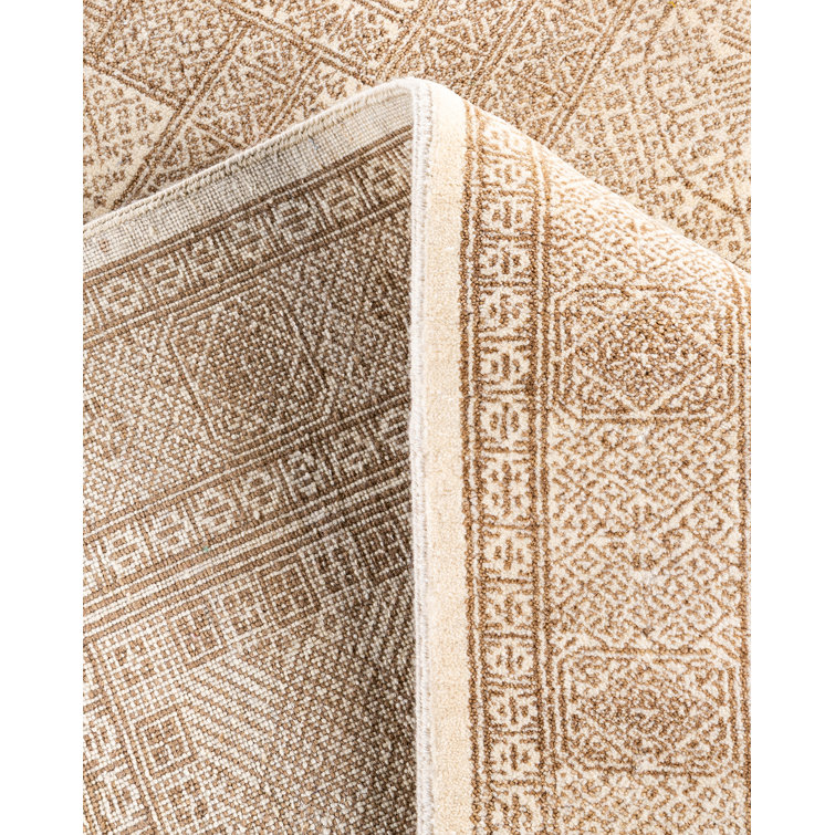 Ivory Hand-Knotted Wool Medallion Area Rug, 9' 2" x 12' 4"