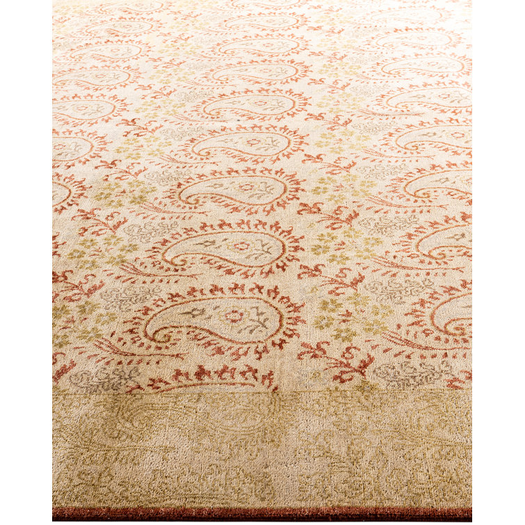 Rust and Beige Hand-Knotted Wool Medallion Area Rug, 9' x 12'