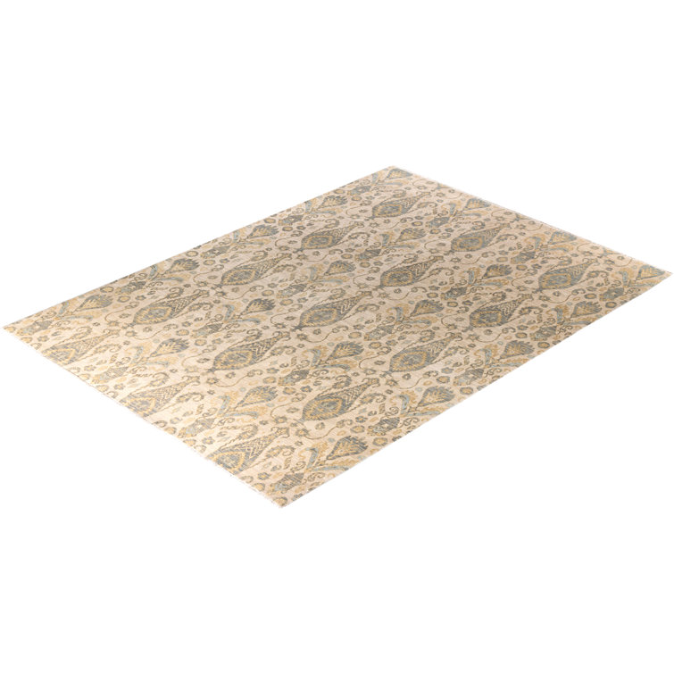 Ivory and Beige Hand-Knotted Wool Medallion Area Rug