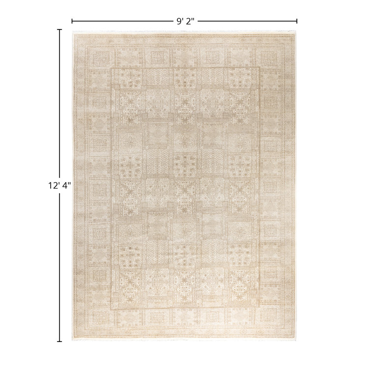 Ivory Hand-Knotted Wool Medallion Area Rug, 9' 2" x 12' 4"