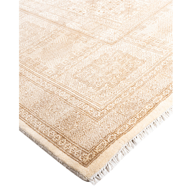 Ivory Hand-Knotted Wool Medallion Area Rug, 9' 2" x 12' 4"