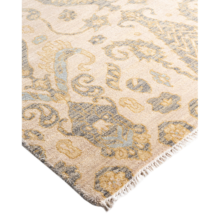 Ivory and Beige Hand-Knotted Wool Medallion Area Rug
