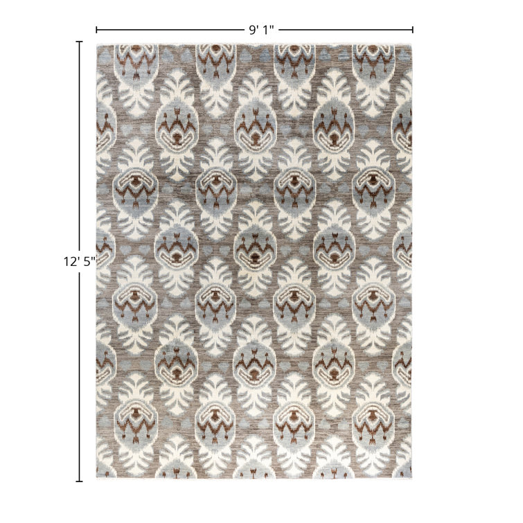 Gray Hand-Knotted Wool Medallion Area Rug, 9' 1" x 12' 5"