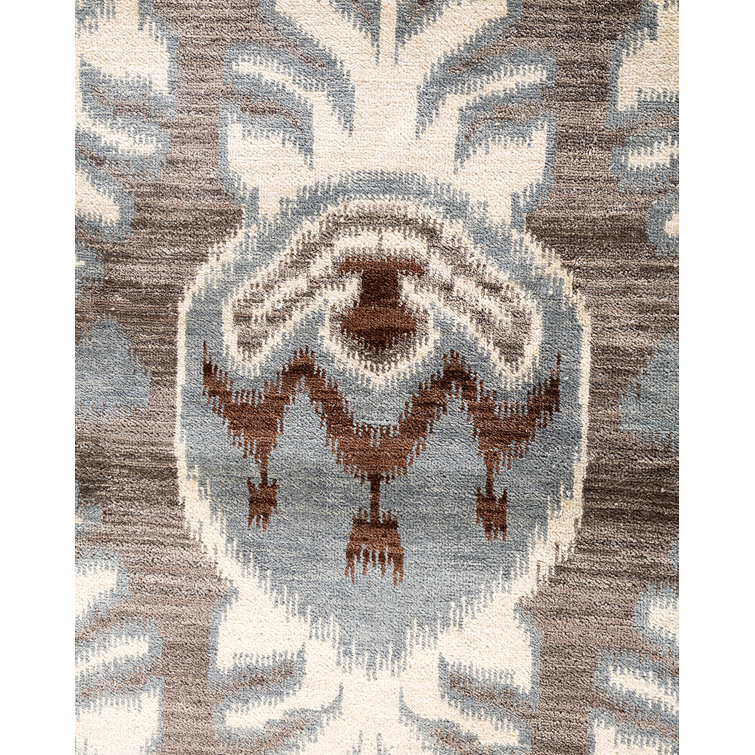 Gray Hand-Knotted Wool Medallion Area Rug, 9' 1" x 12' 5"