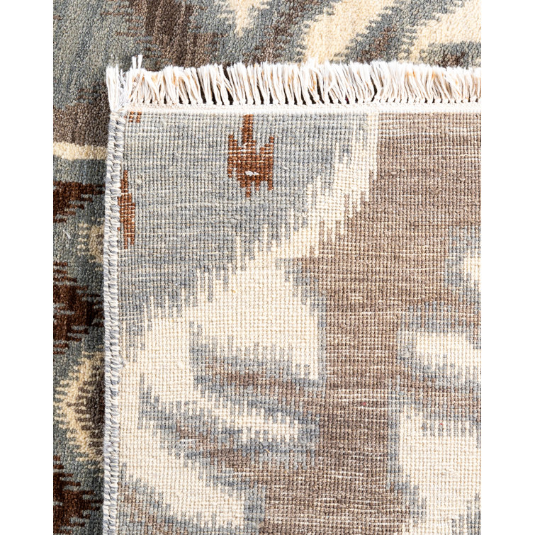 Gray Hand-Knotted Wool Medallion Area Rug, 9' 1" x 12' 5"