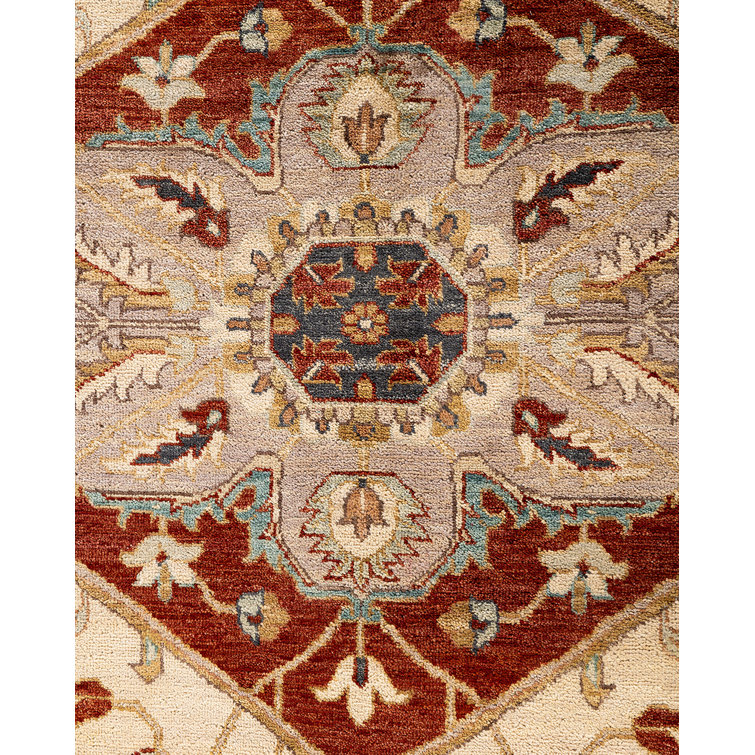 Oushak Red and Beige Hand-Knotted Wool Area Rug