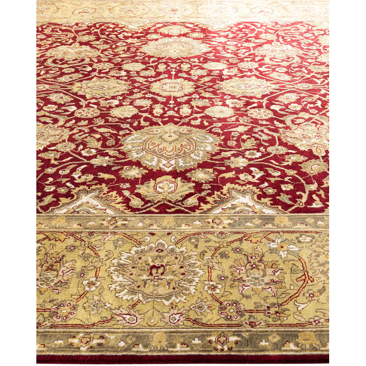 Hand-Knotted Red Wool Medallion Area Rug, 9' x 12'