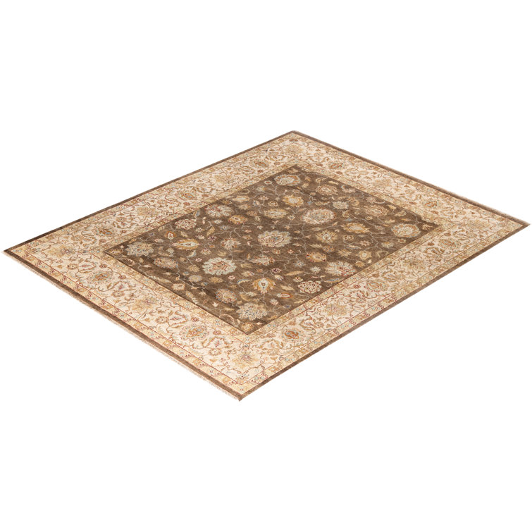 Handmade Brown and Beige Wool Area Rug, 8' 2" x 9' 9"
