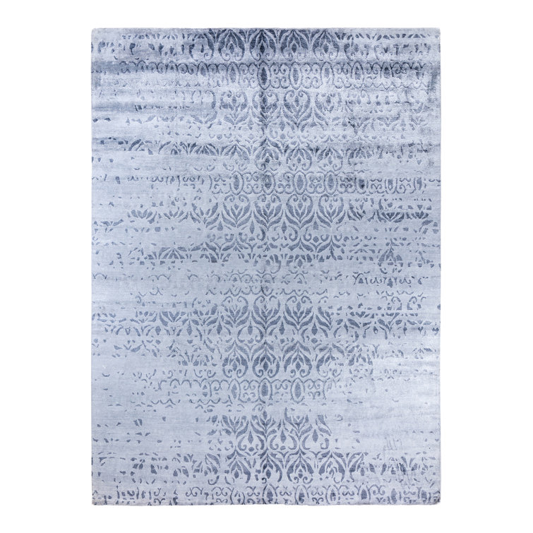 Gray Hand-Knotted Silk Rectangular Area Rug, 8' 10" x 12'