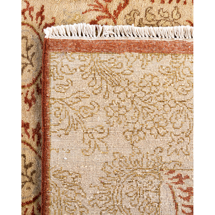 Rust and Beige Hand-Knotted Wool Medallion Area Rug, 9' x 12'