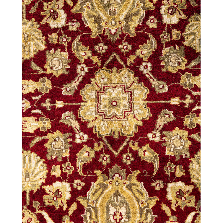 Hand-Knotted Red Wool Medallion Area Rug, 9' x 12'