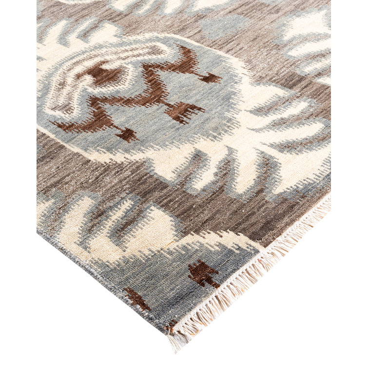 Gray Hand-Knotted Wool Medallion Area Rug, 9' 1" x 12' 5"