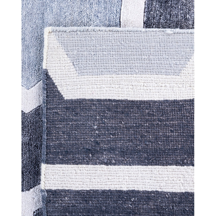 Gray and White Hand-Knotted Silk Rectangular Area Rug