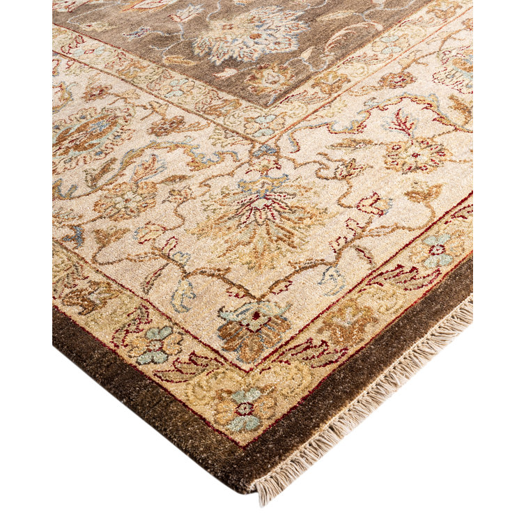 Handmade Brown and Beige Wool Area Rug, 8' 2" x 9' 9"