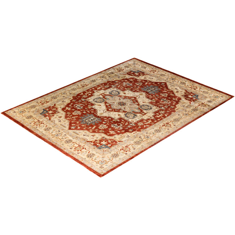 Oushak Red and Beige Hand-Knotted Wool Area Rug