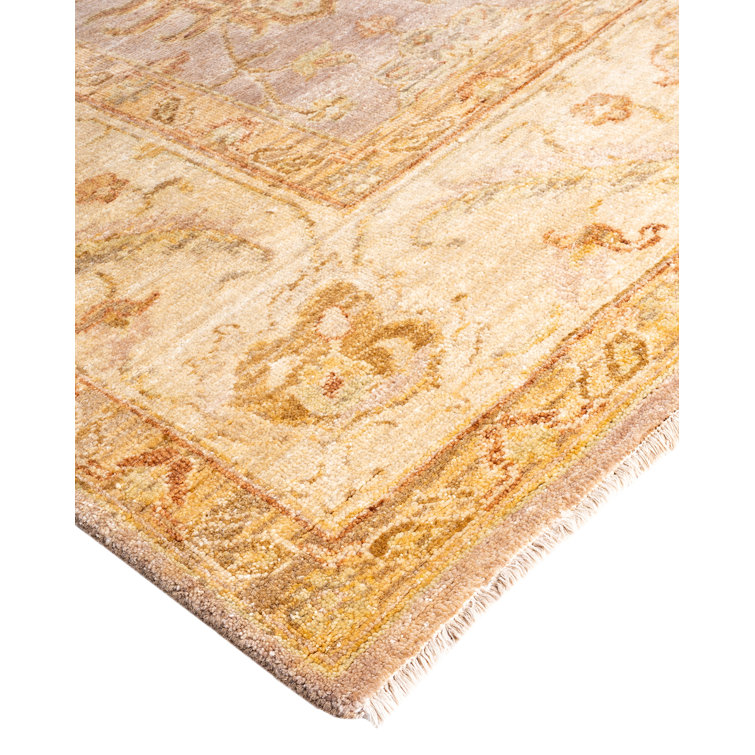 Handmade Beige and Light Brown Wool Rectangular Area Rug