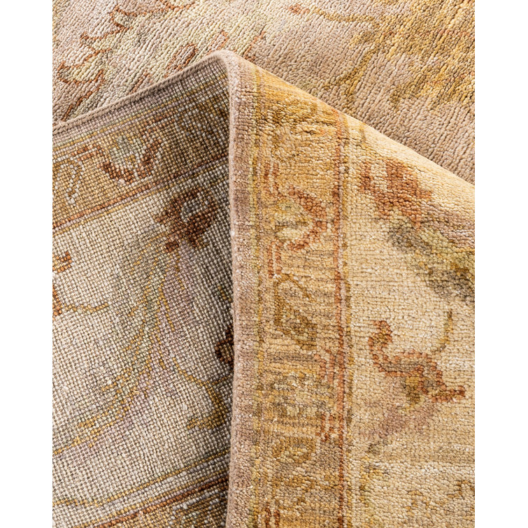 Handmade Beige and Light Brown Wool Rectangular Area Rug
