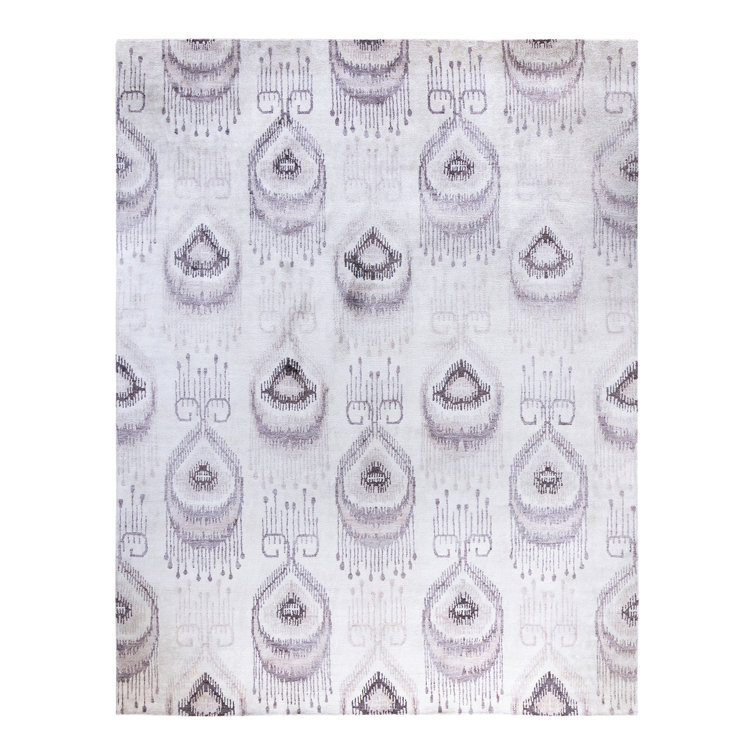 Gray Hand-Knotted Silk Rectangular Area Rug