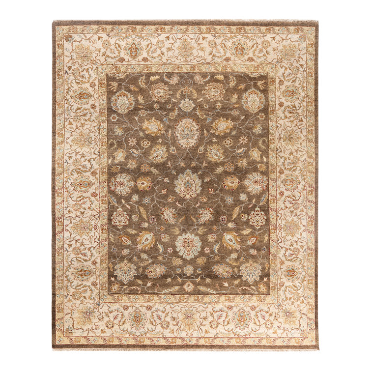 Handmade Brown and Beige Wool Area Rug, 8' 2" x 9' 9"