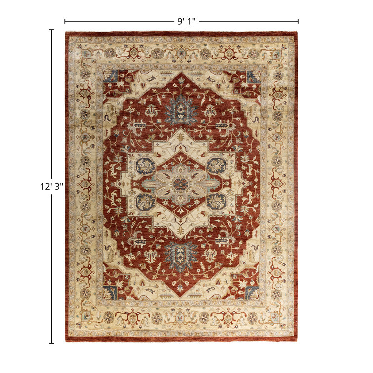 Oushak Red and Beige Hand-Knotted Wool Area Rug