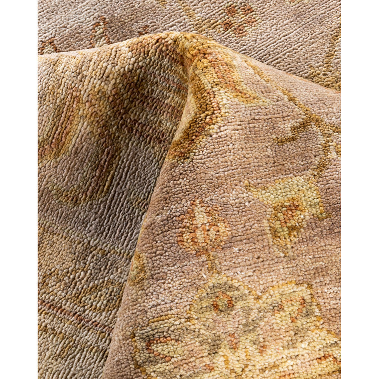 Handmade Beige and Light Brown Wool Rectangular Area Rug
