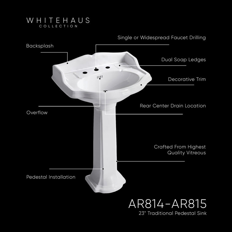 White Ceramic Pedestal Sink with Integrated Oval Bowl
