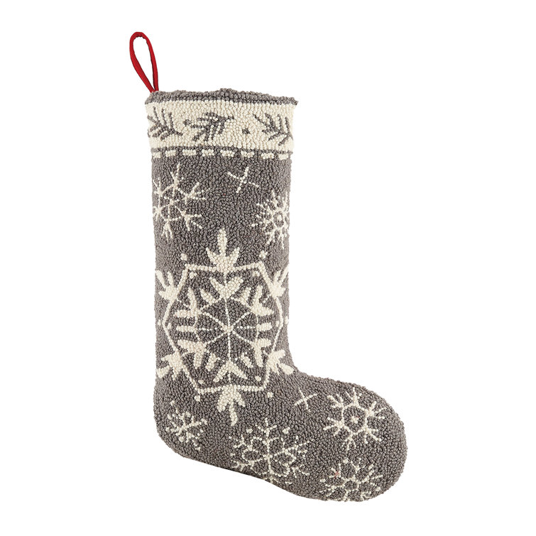 Gray and White Wool Snowflake Hanging Stocking