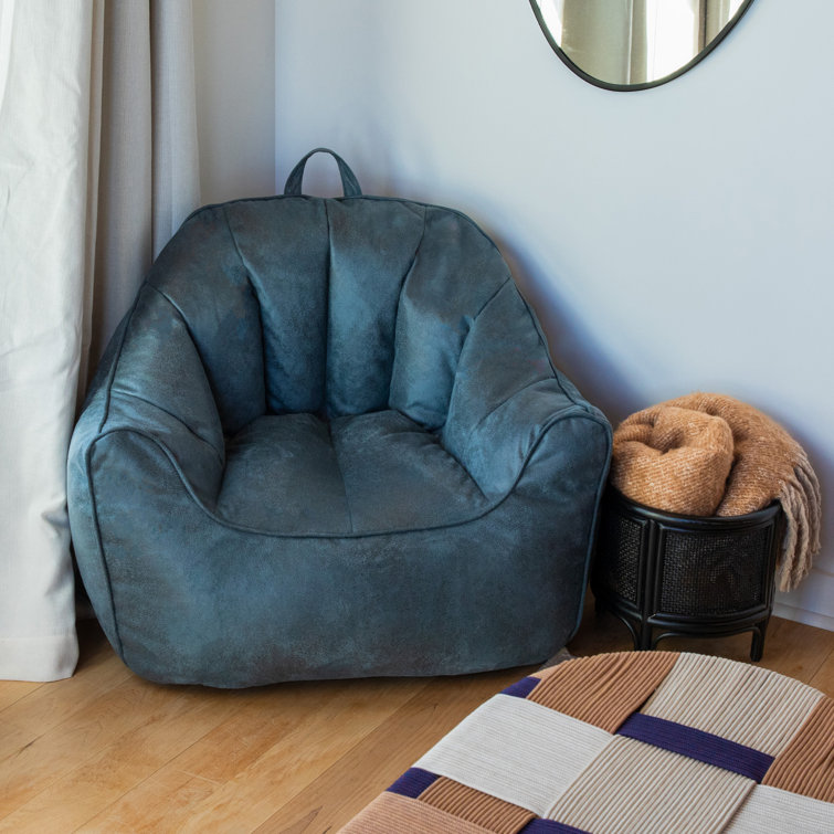 Basalt Blue Vegan Suede Bean Bag Chair with Handle