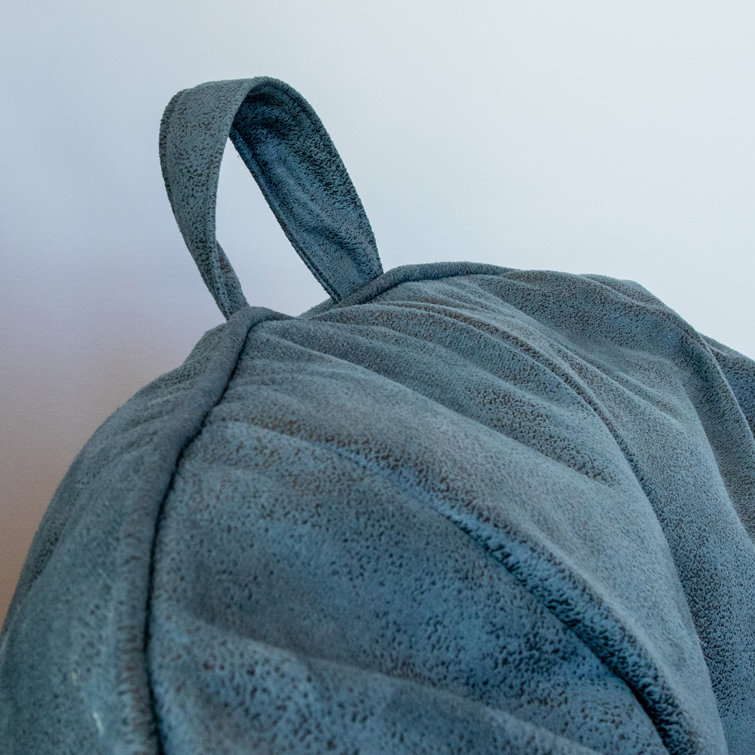 Basalt Blue Vegan Suede Bean Bag Chair with Handle
