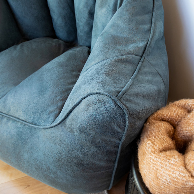 Basalt Blue Vegan Suede Bean Bag Chair with Handle