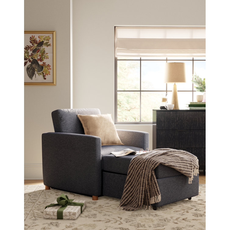 Navy Blue Convertible Sleeper Accent Chair with Wood Legs