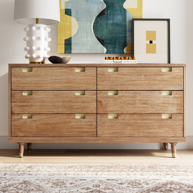 Easton Mid-Century Transitional Brown Double Dresser with Dovetail Drawers