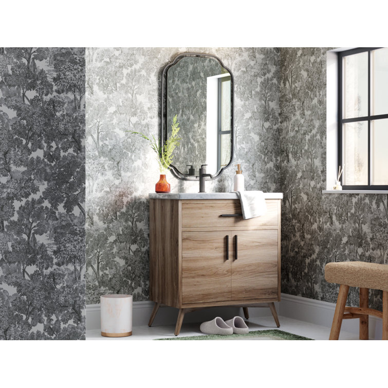 Chesapeake Black and Gray Floral Pre-pasted Wallpaper