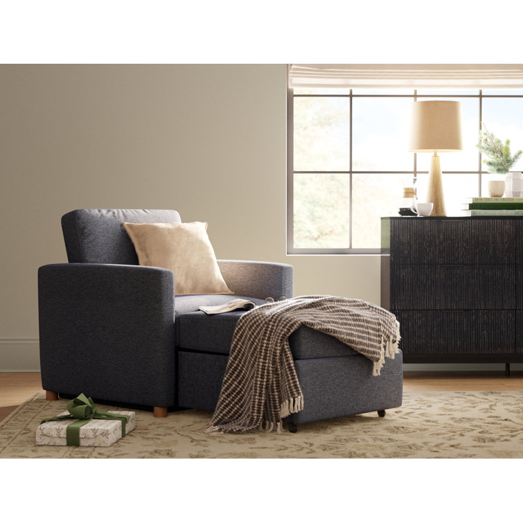 Navy Blue Convertible Sleeper Accent Chair with Wood Legs