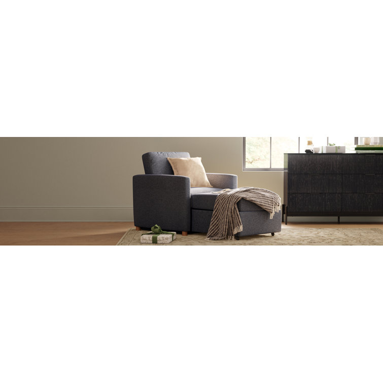 Navy Blue Convertible Sleeper Accent Chair with Wood Legs